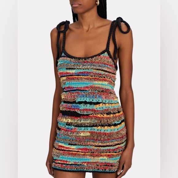 ALANUI Over The Rainbow Crochet Mini Dress Brown Yellow multicolor Large - Picture 1 of 12